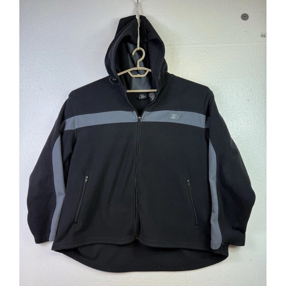 Vtg Starter Hoodie Mens XXL 50/52 Black Fleece Sweatshirt Full Zip Y2K